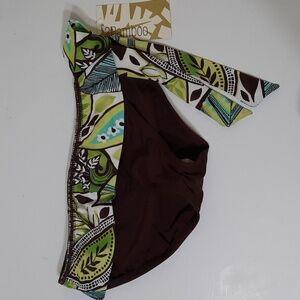 NWT 2BAMBOO BROWN//GREEN FLORAL FLAP WAIST SWIM BOTTOM SZ XS